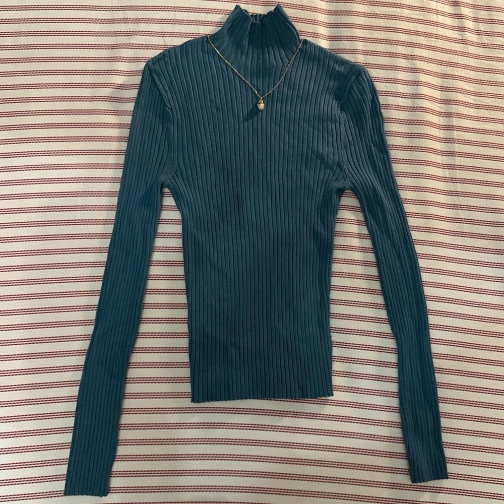 Zara Teal Ribbed Turtleneck Sweater